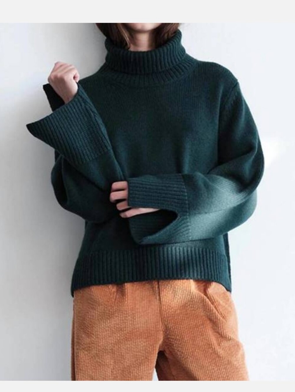 STATESIDE Wool Cashmere Blend Turtleneck Sweater Rainforest Oversized XS Luxury
